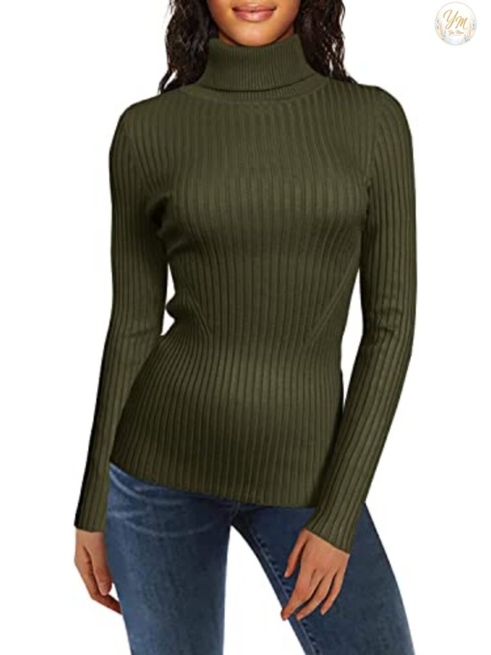 Ribbed Turtleneck Long Sleeve Fitted Pullover Sweater